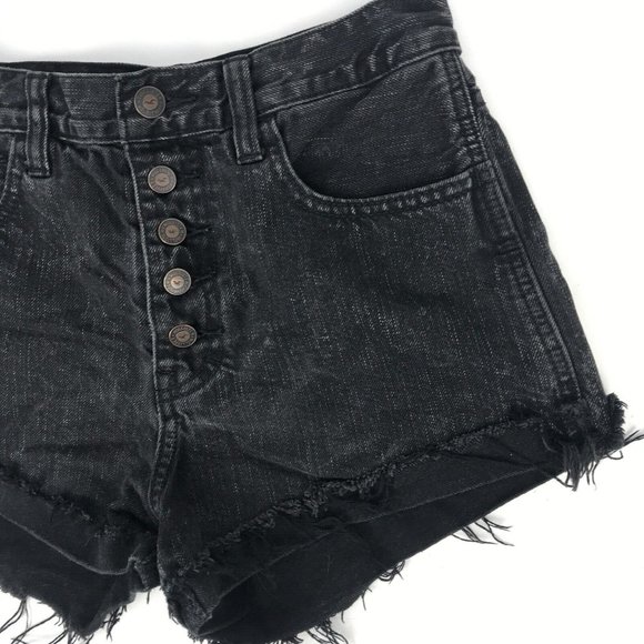 Hollister High Waisted Jean Short Shorts Black Denim Button Up Size 1 Waist 25 - Picture 3 of 5